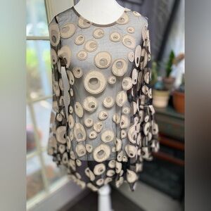 Mechant Black Sheer Dress/Top with Tan Circles size small